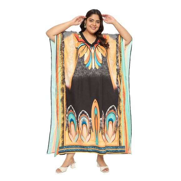 Gypsie Blu Multicolor Plant Caftan Dress Plus Size Women Maxi Cover Up Dresses - Picture 3 of 8